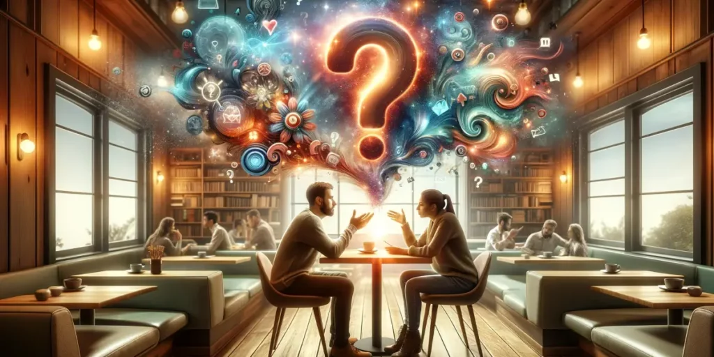 A visual representation of the concept 'The Art of Conversation_ Building Empathy through Questions' featuring two individuals engaged in a deep conve