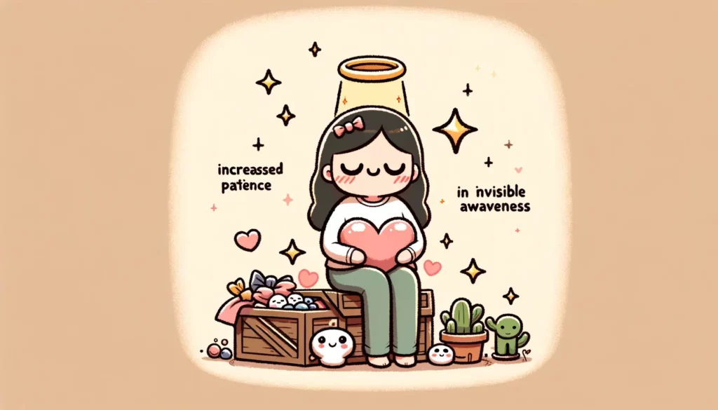 A heartwarming and memorable illustration that embodies the concept of the unseen rewards of effort, such as increased patience, self-awareness, and a