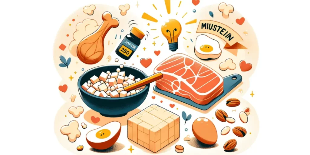 A warm, inviting illustration highlighting the importance of protein for muscle recovery. The image should include depictions of high-protein foods li