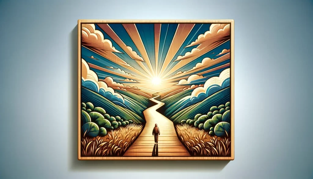 A wide, memorable illustration that embodies the concept of finding one's own path. The image should convey a sense of personal journey and discovery,