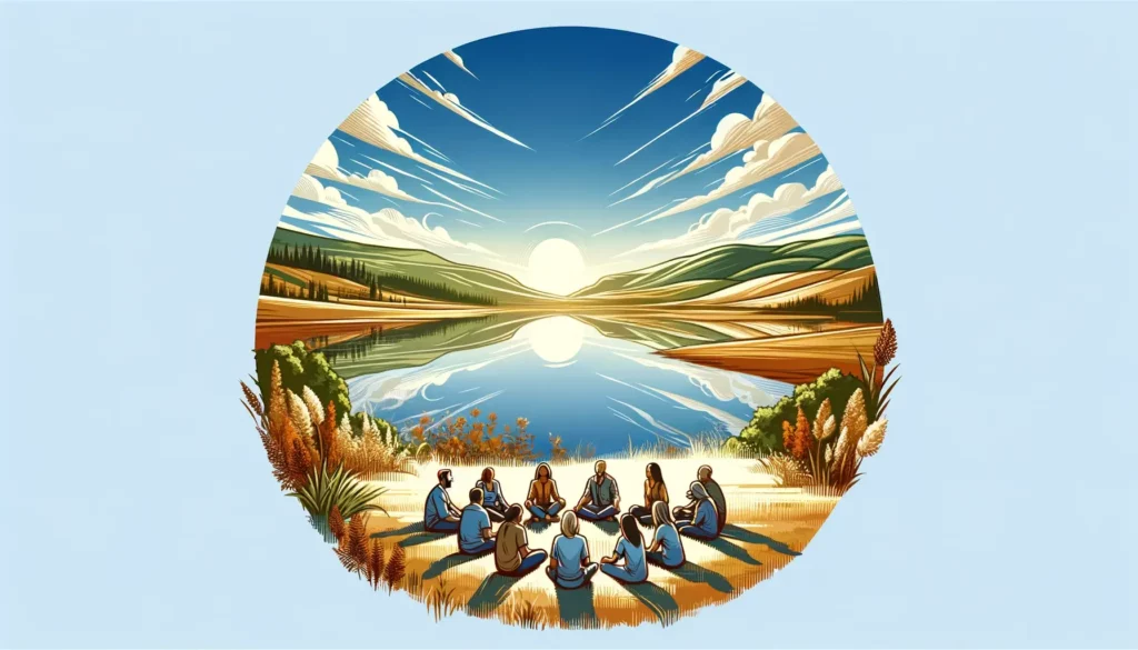An illustration symbolizing human quest for peace and stability. The image should be memorable and suitable as a representative image. It should conve