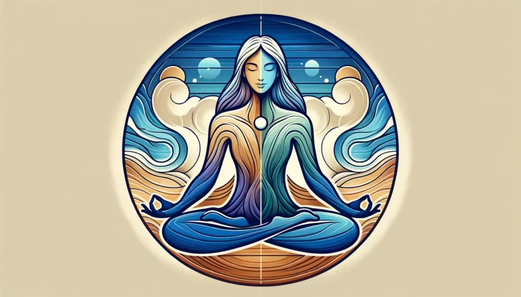 An illustration that embodies peace, stability, and inner balance, suitable for use as a memorable representative image. The artwork should be invitin