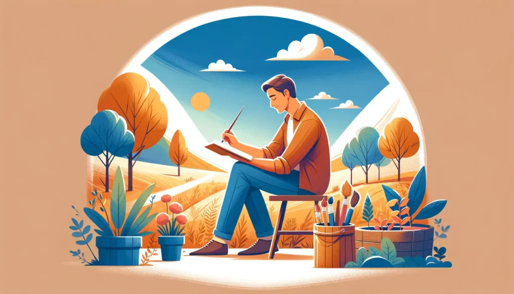 An illustration of a person experiencing a moment of fulfillment through a new experience. The setting is serene and uplifting, capturing the essence