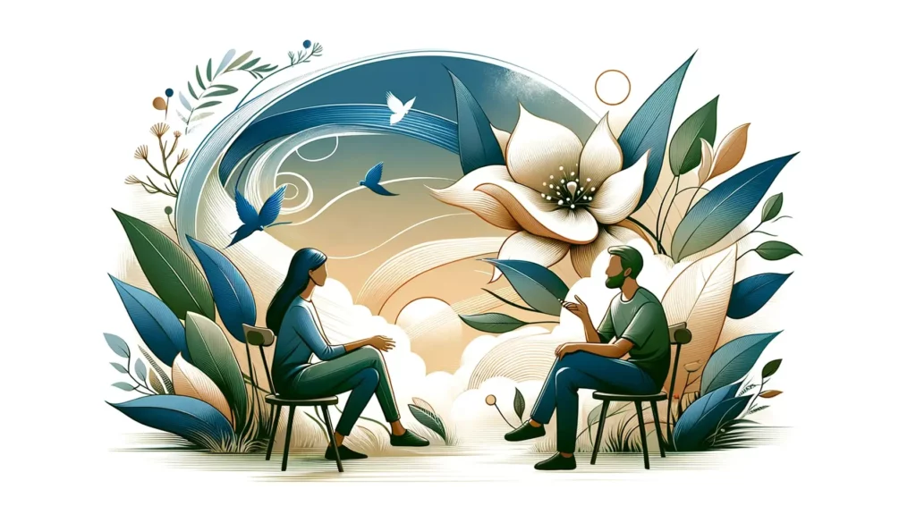 An illustration that embodies the themes of communication and patience, ideal for use as a memorable and representative image. The artwork should conv