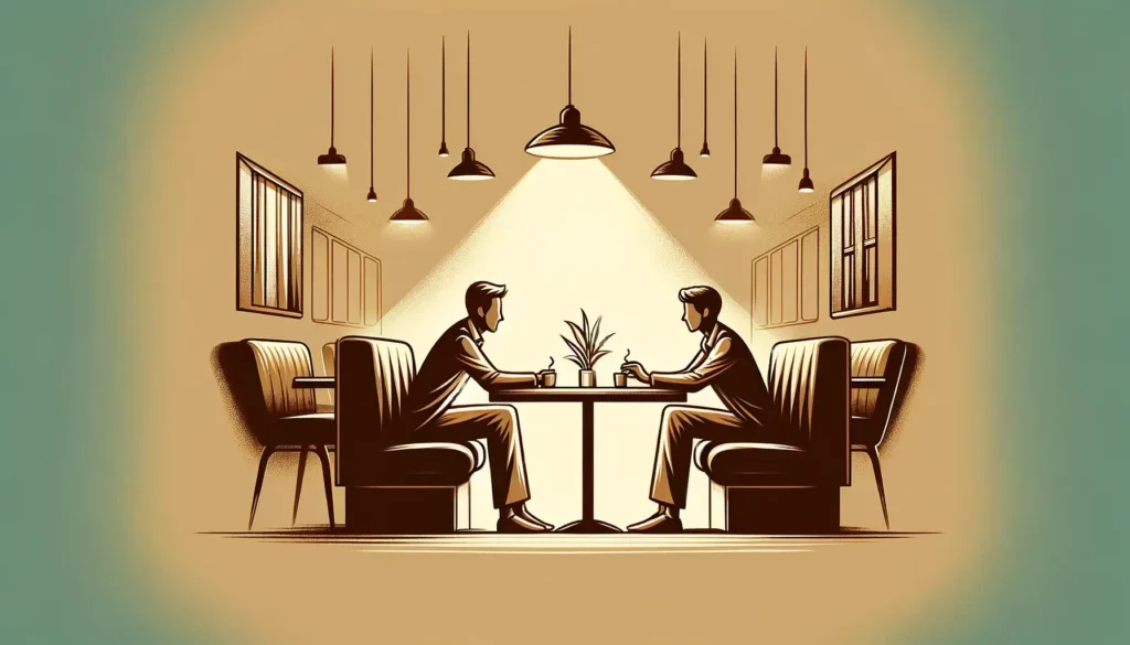 An illustration that encapsulates the importance of communication in relationships. The image features two people, sitting opposite each other at a sm