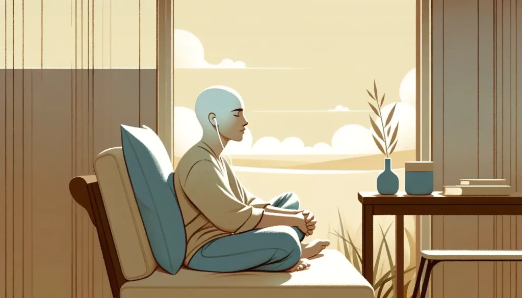 A serene and approachable illustration capturing the essence of a person intently listening to their inner voice. The setting is tranquil and simplifi