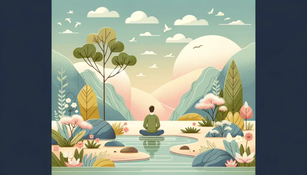 A serene and welcoming illustration that embodies the concept of emotional management and mindfulness in a harmonious and simple manner. The image sho