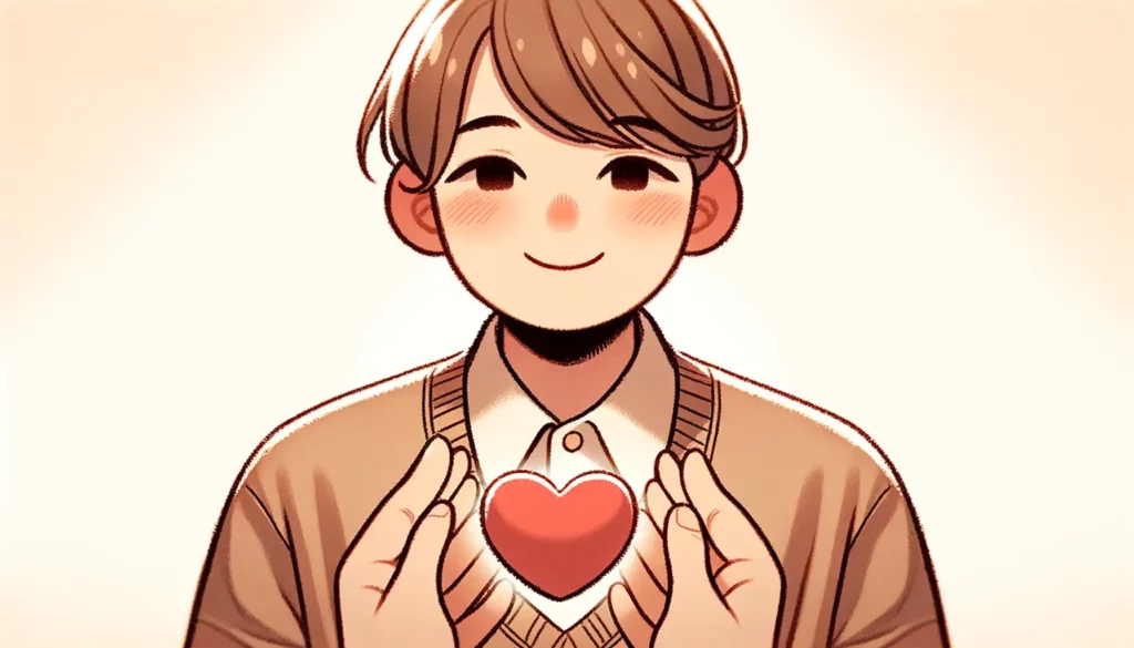 A warm and friendly illustration that embodies the feeling of gratitude. The scene includes a character holding a heart-shaped object, symbolizing the